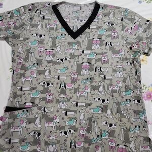 Cute Dog Print Scrub Top